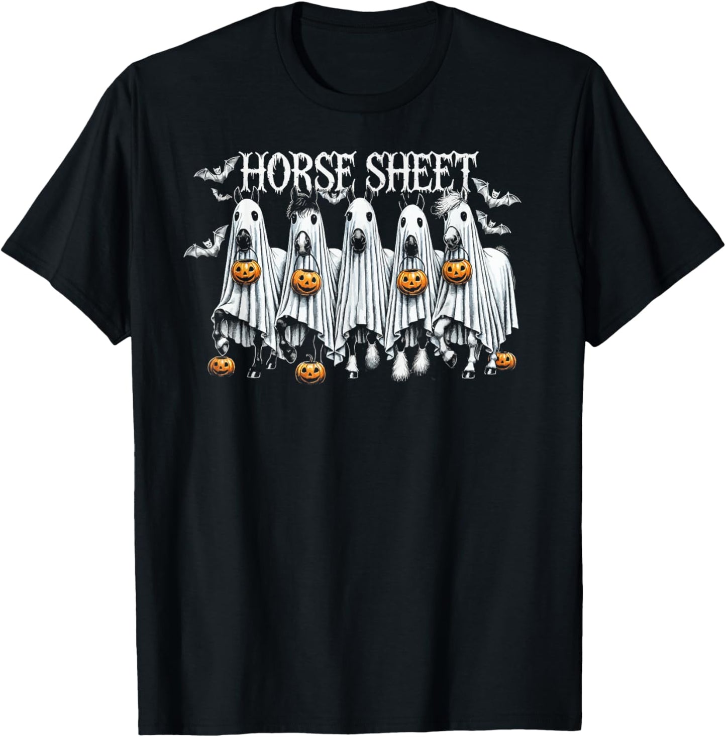 Horse Sheet Funny Ghost Horses Pumpkin Halloween Costume T-Shirt - T-Shirt | Black