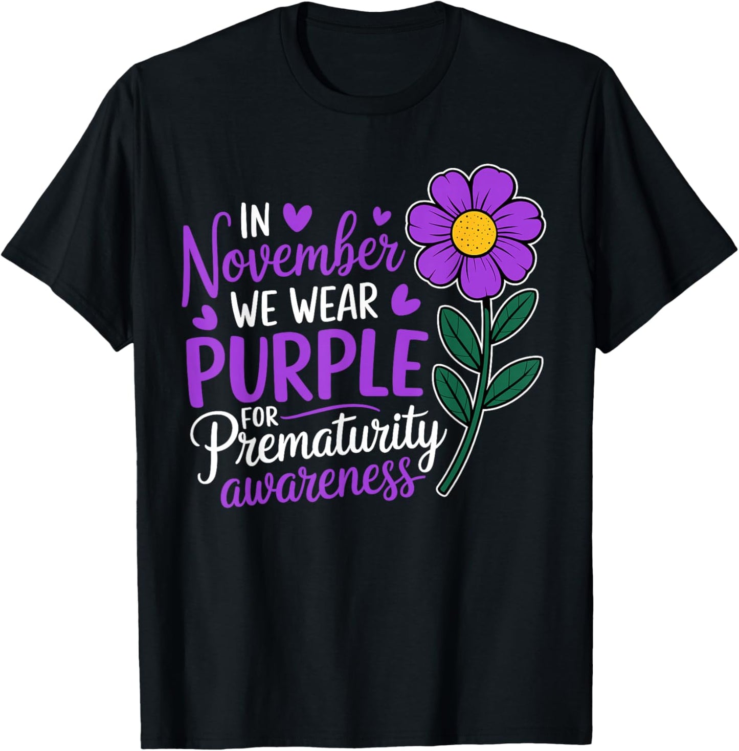 Sunflowers Prematurity Awareness In November We Wear Purple T-Shirt - T-Shirt | Black