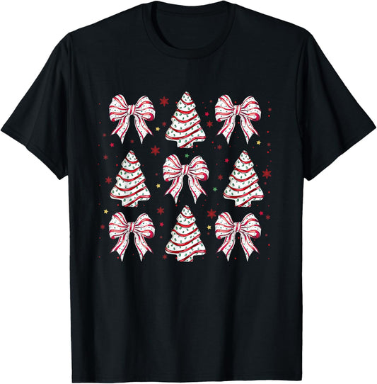 Merry Christmas Xmas Family Matching Apparel Coquette Christmas Tree Cake Bow Girly -Kids Black Small T-Shirt - T-Shirt | Black
