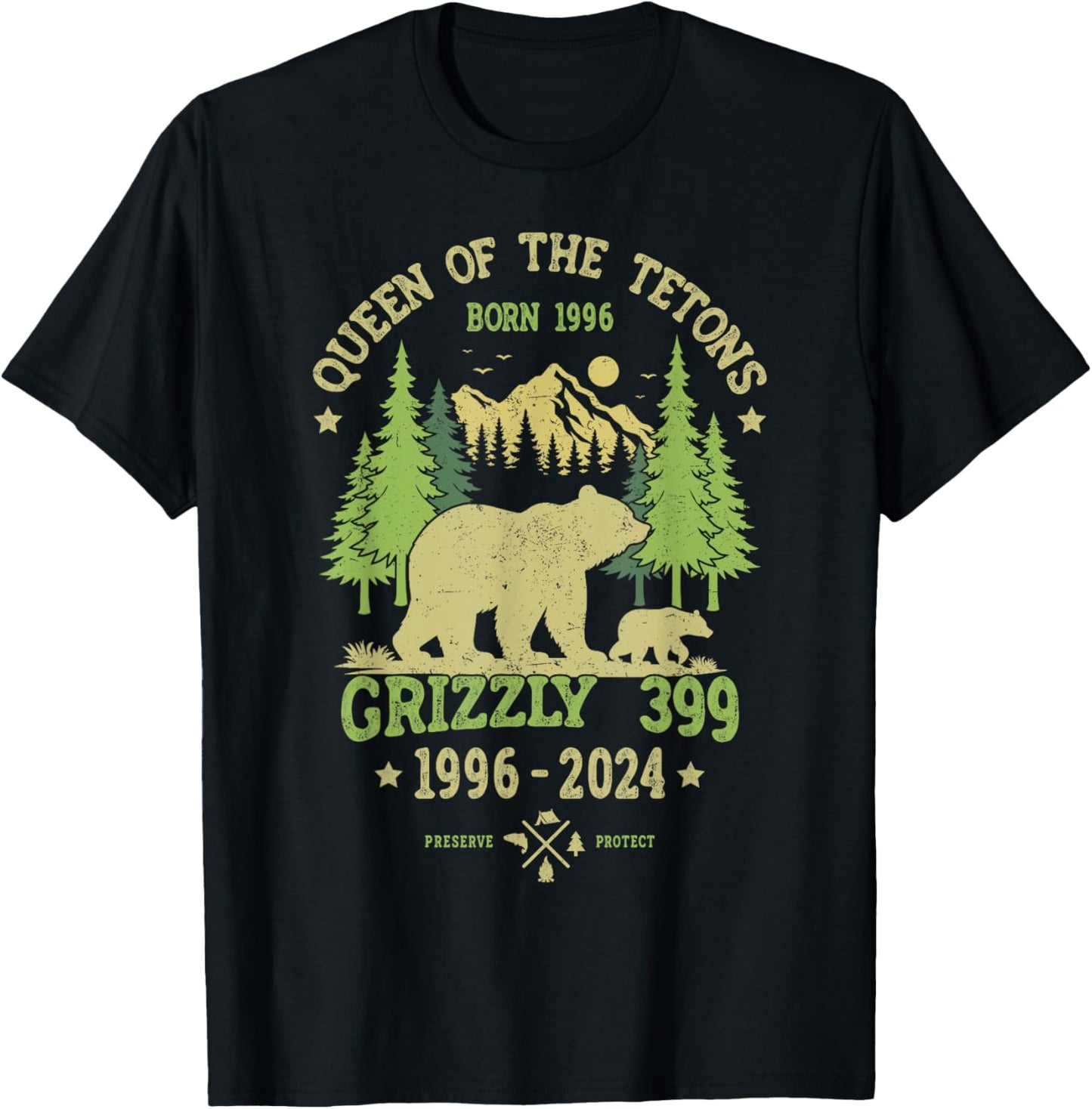 Queen Of The Tetons Grizzly 399 National Park 1996-2024 T-Shirt - T-Shirt | Black