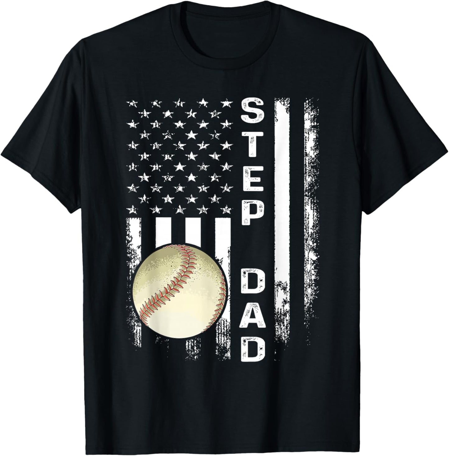 Baseball Step Dad America Flag Vintage Christmas Xmas T-Shirt - T-Shirt | Black