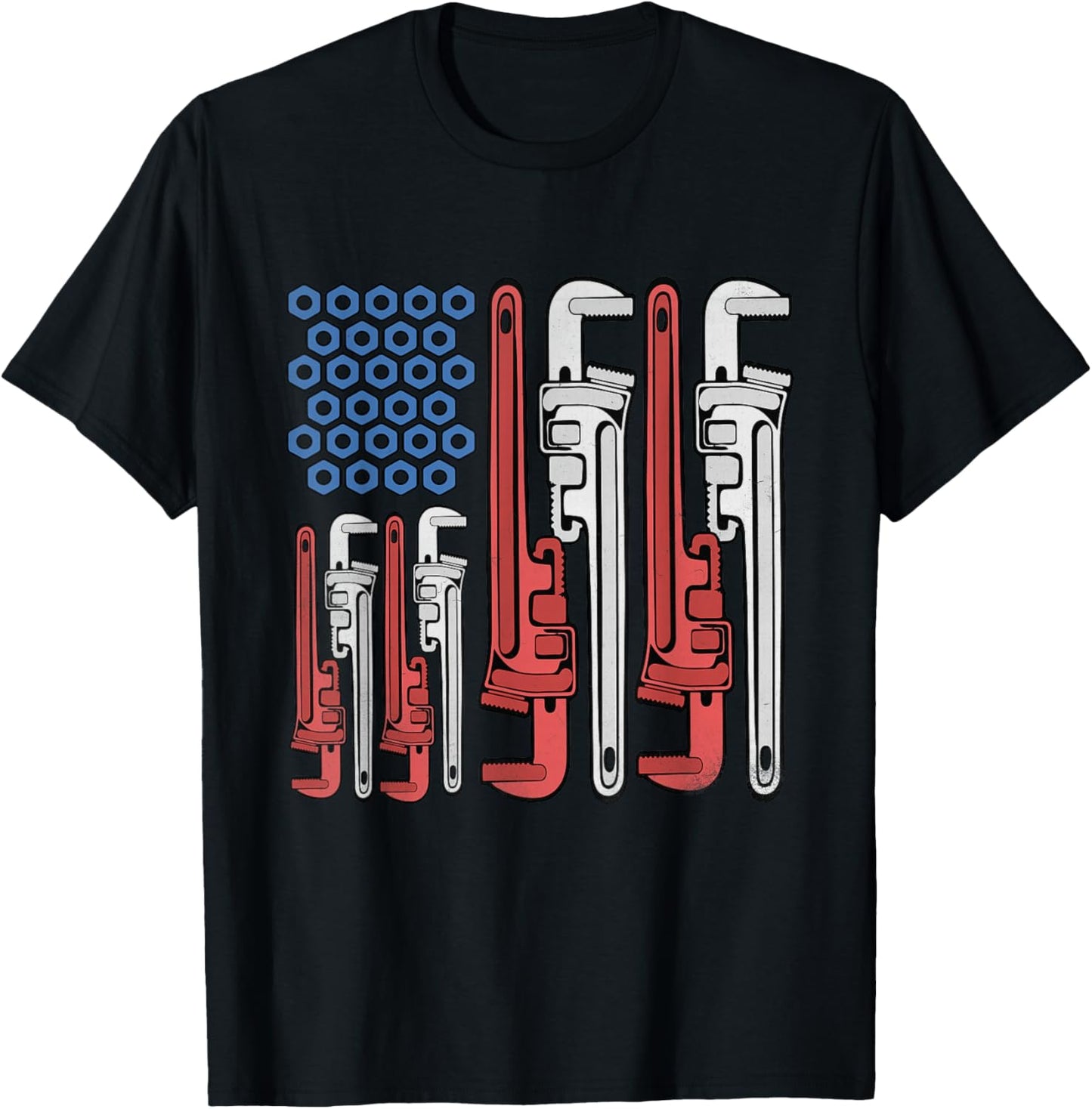 Plumber American Flag Pipe Wrench 4th of July Plumbing T-Shirt - T-Shirt | Black
