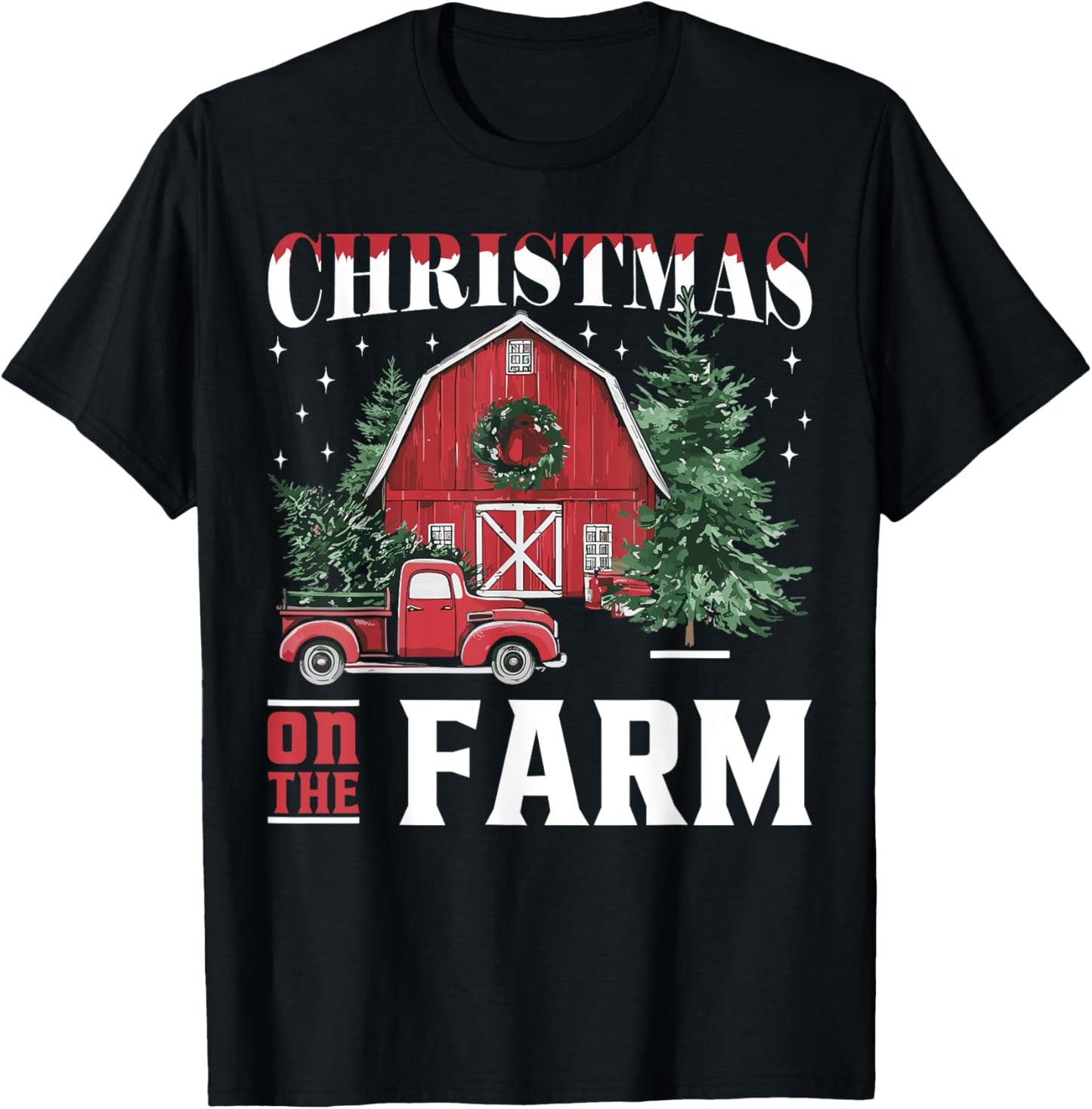 Christmas On The Farm Xmas Barn Truck Gift Cute Winter Classic Fit Black Solid Short Sleeve T-Shirt - T-Shirt | Black