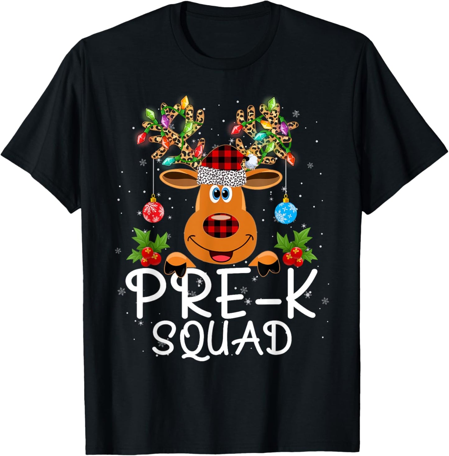 Pre-Kindergarten Squad Teacher Student Reindeer Christmas T-Shirt - T-Shirt | Black