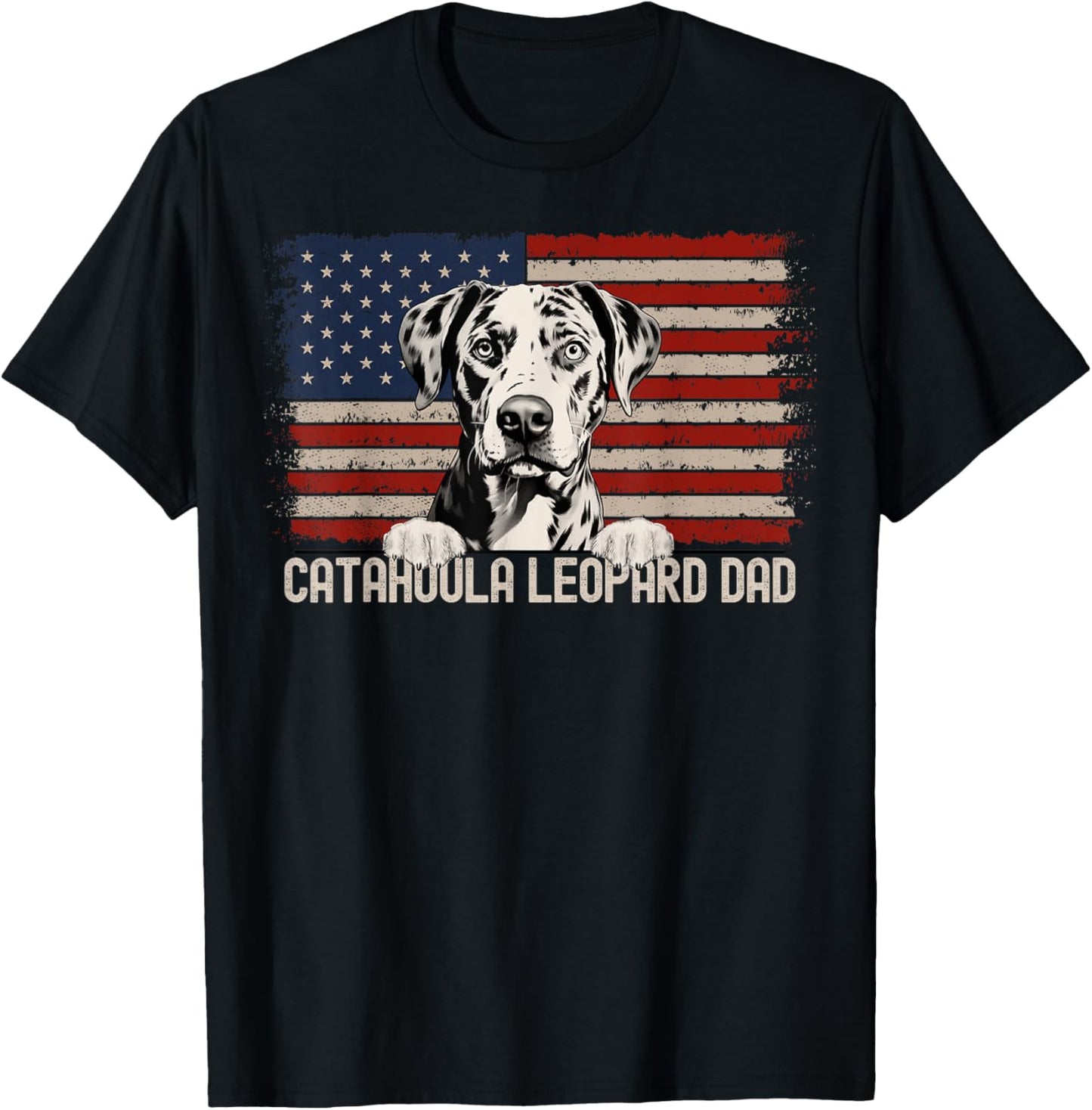 Best Dog Dad Ever American Flag - Catahoula Leopard Dad T-Shirt - T-Shirt | Black