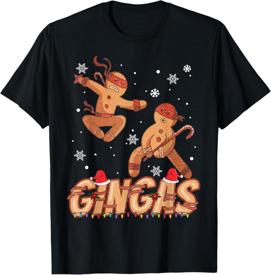 Gingas Ninja Gingerbread Karate -Adult Black Small Short Sleeve Winter Graphic Design T-Shirt - T-Shirt | Black