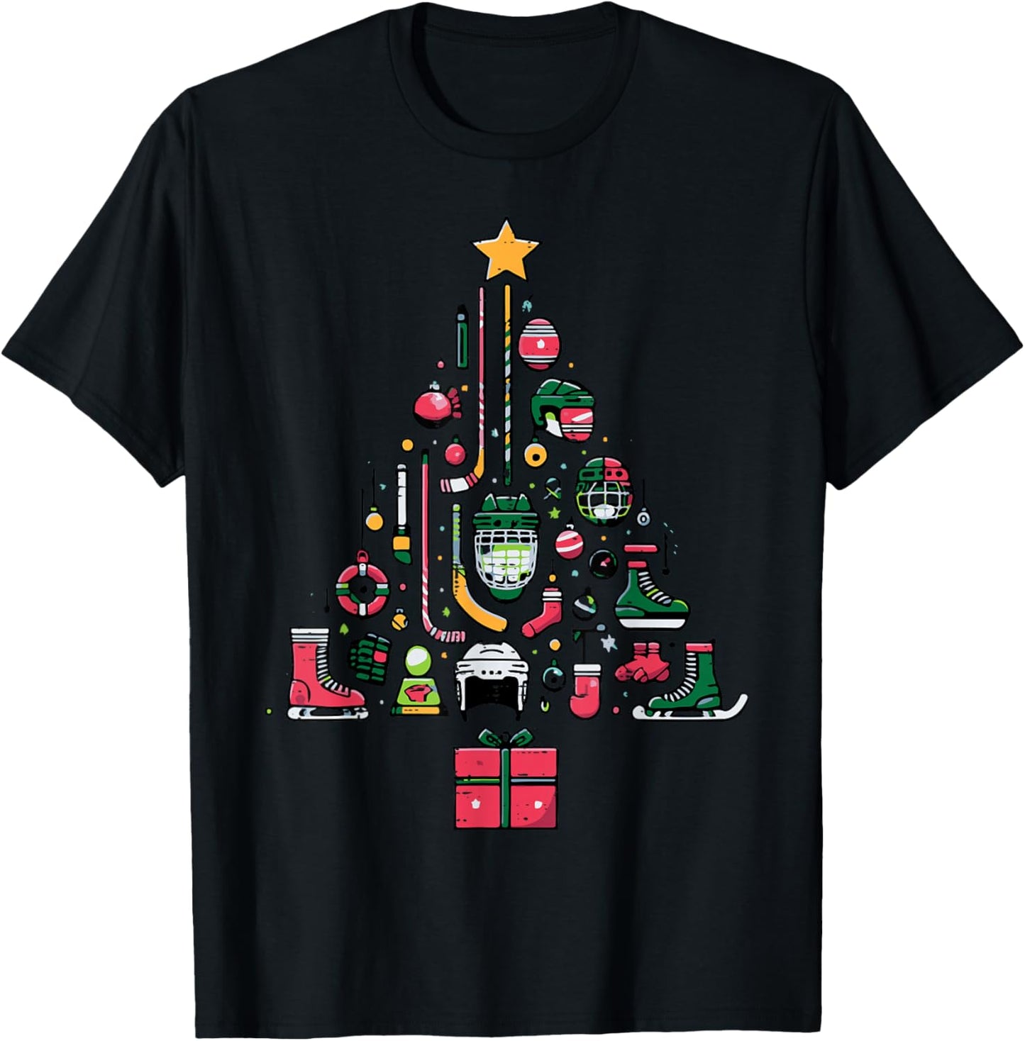 Ice Hockey Christmas Tree Xmas Sports Boys Kids Youth Men T-Shirt - T-Shirt | Black