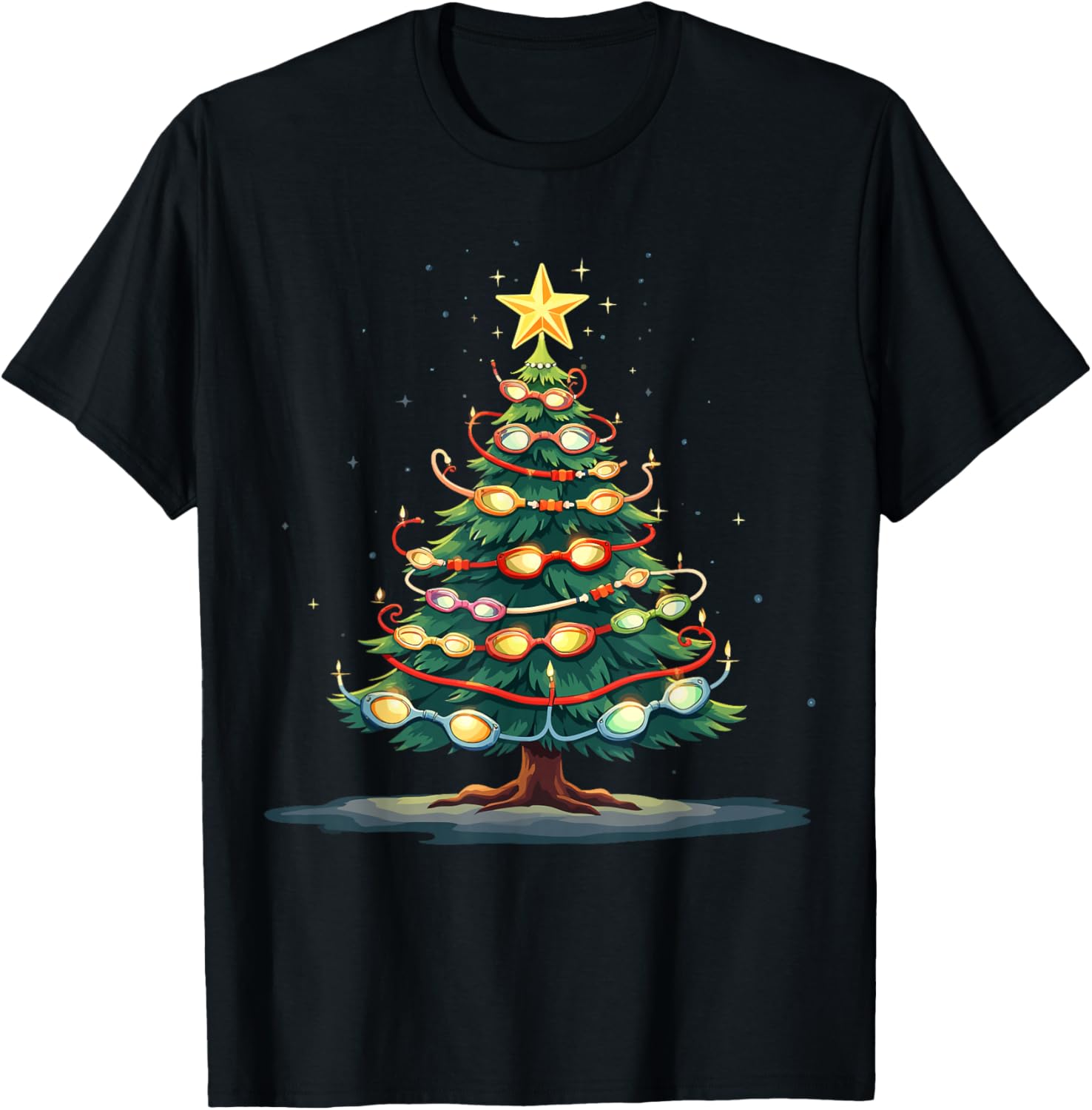 Swimming Christmas Tree Funny Sports Lover for Swimmers T-Shirt - T-Shirt | Black
