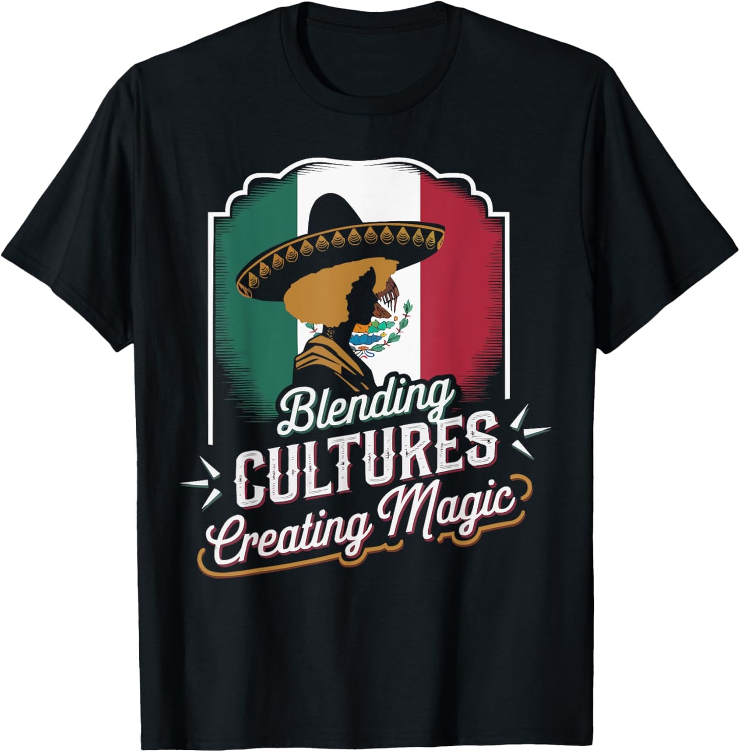 Half Mexican Half African American USA Flag Black America T-Shirt - T-Shirt | Black