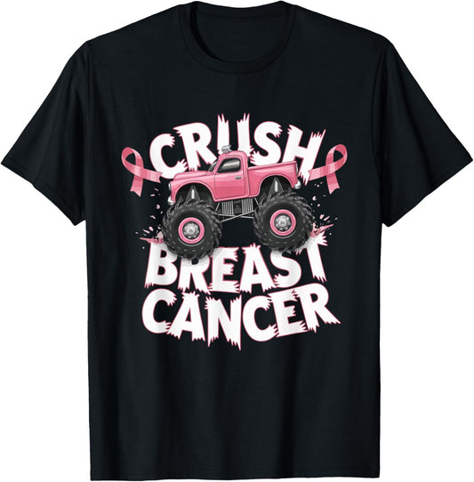 Crush Breast Cancer Pink Ribbon Adult Toddler Monster Truck T-Shirt - T-Shirt | Black