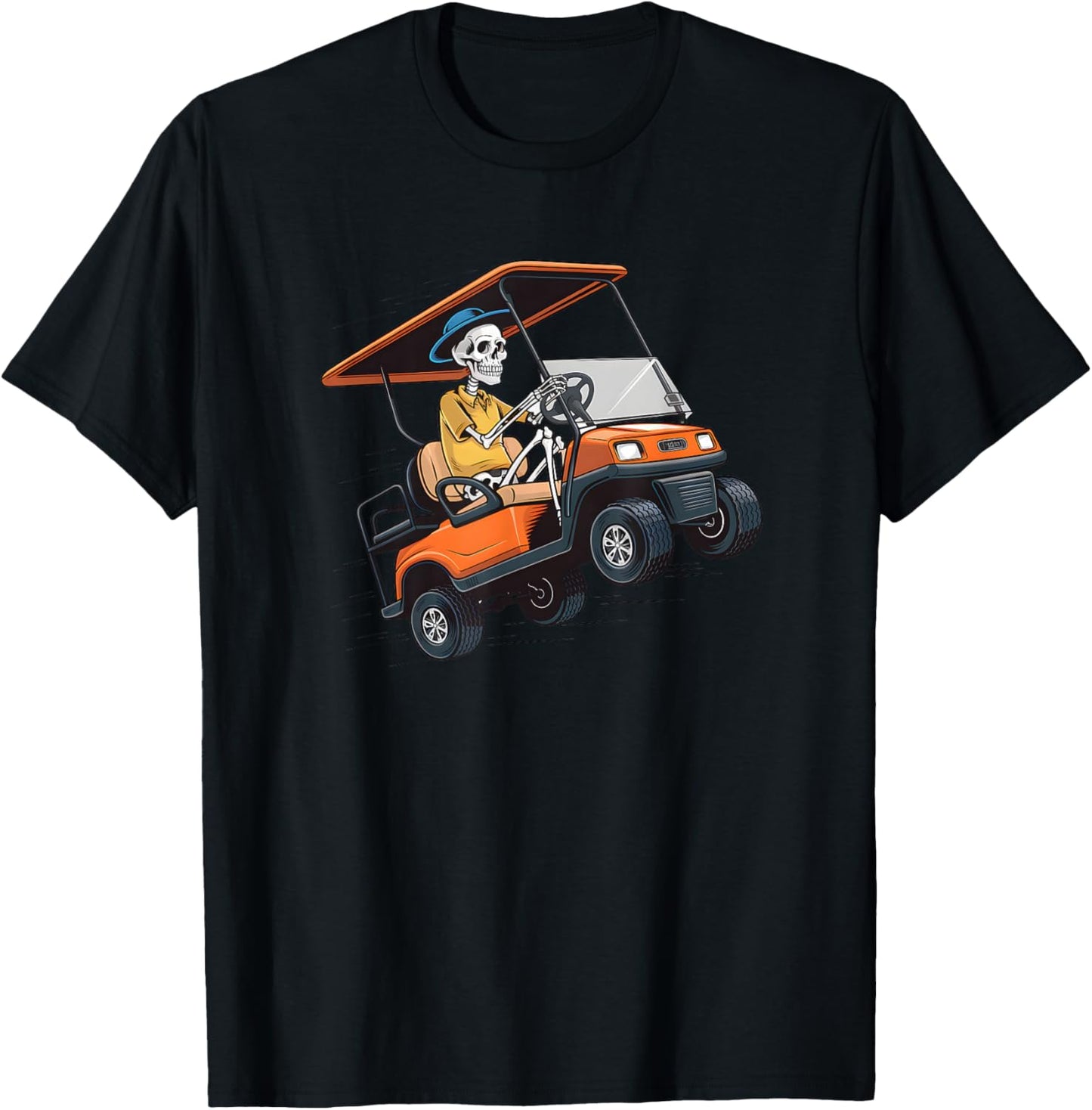 Halloween Funny Skeleton Riding Golf Cart Golfer Sport Lover T-Shirt - T-Shirt | Black