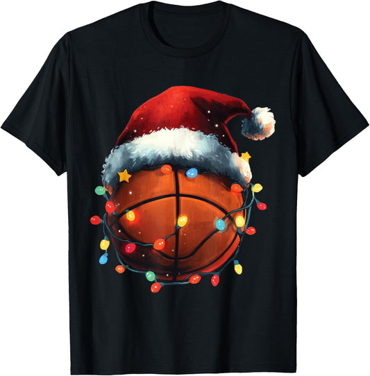 Basketball Player Xmas Santa Hat Basketball Funny Christmas T-Shirt - T-Shirt | Black
