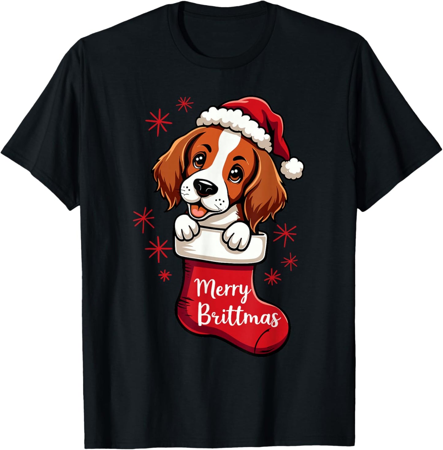 Brittany spaniel Dog Christmas 2024 Funny T-Shirt - T-Shirt | Black