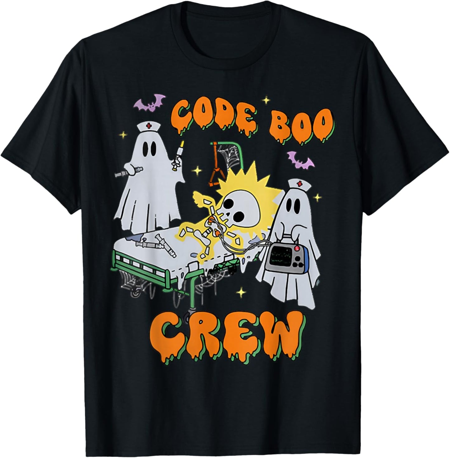 Code Boo Crew, Funny Ghost Nurse Halloween, Ghost ER Nurse T-Shirt - T-Shirt | Black