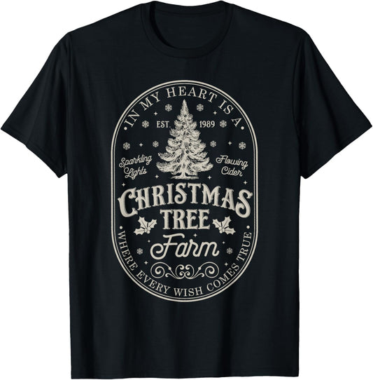 In My Heart Is A Christmas Xmas Tree Farm Vintage Clothing T-Shirt - T-Shirt | Black