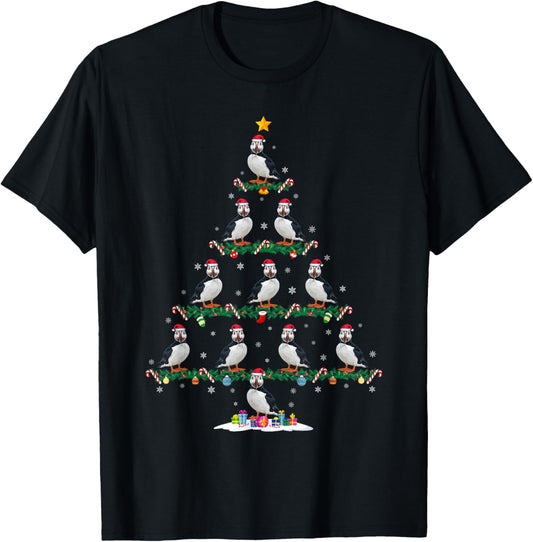 Puffin Christmas Tree Pajama Men Women Kids Ugly Xmas T-Shirt - T-Shirt | Black