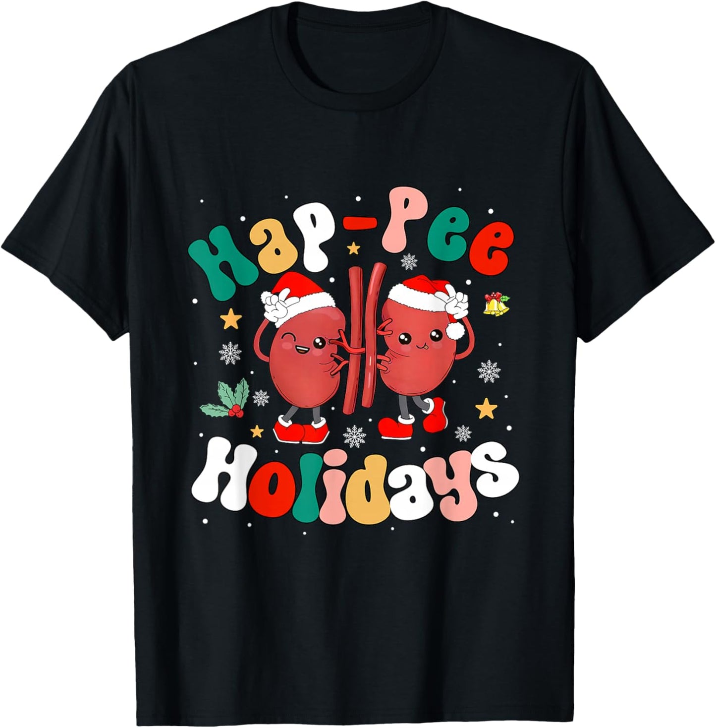 Hap-Pee Holiday Christmas Santa Kidney Nephrology Technician T-Shirt - T-Shirt | Black