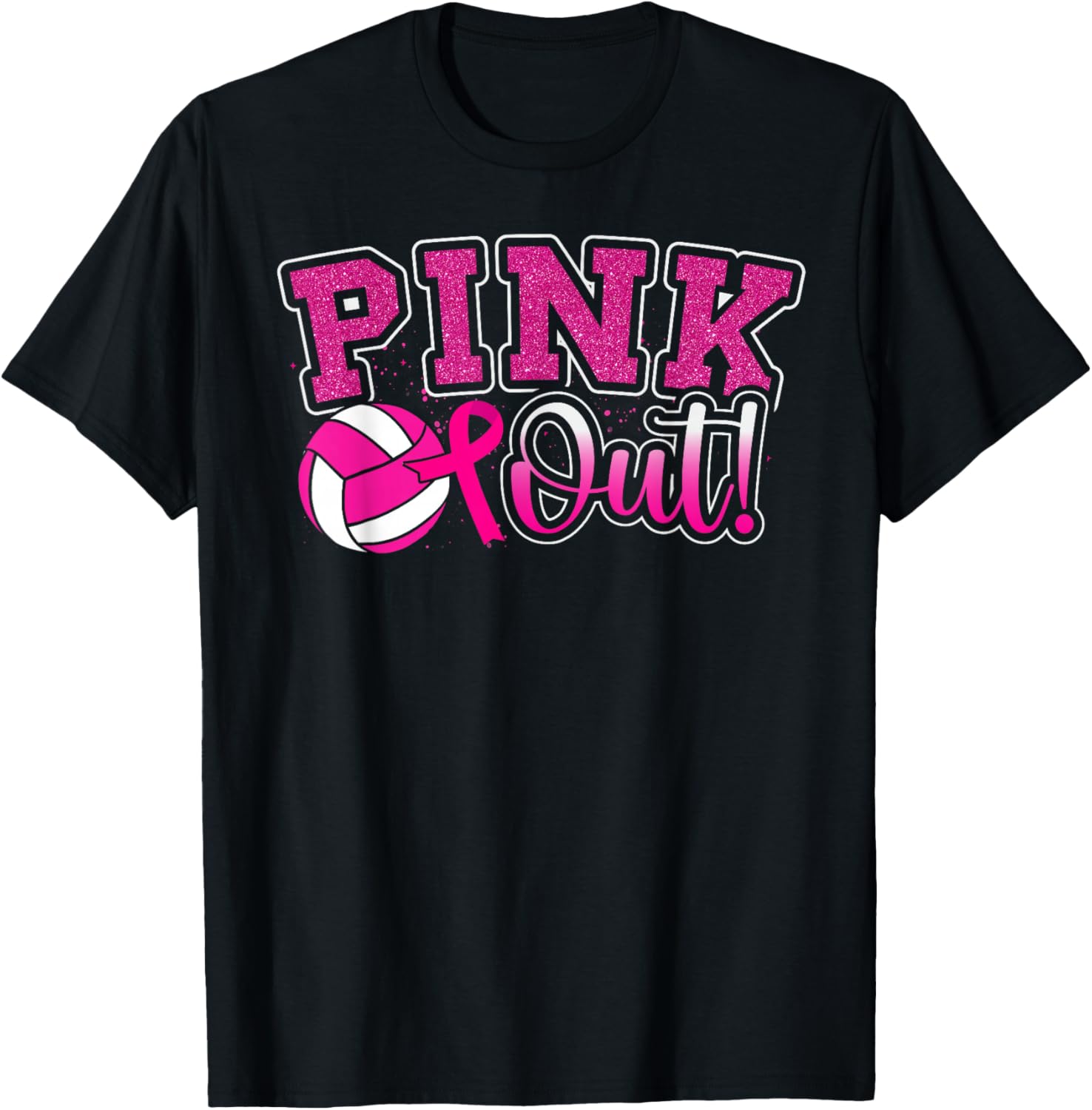Pink Out Tackle Breast Cancer Awareness Volleyball Men Women T-Shirt - T-Shirt | Black