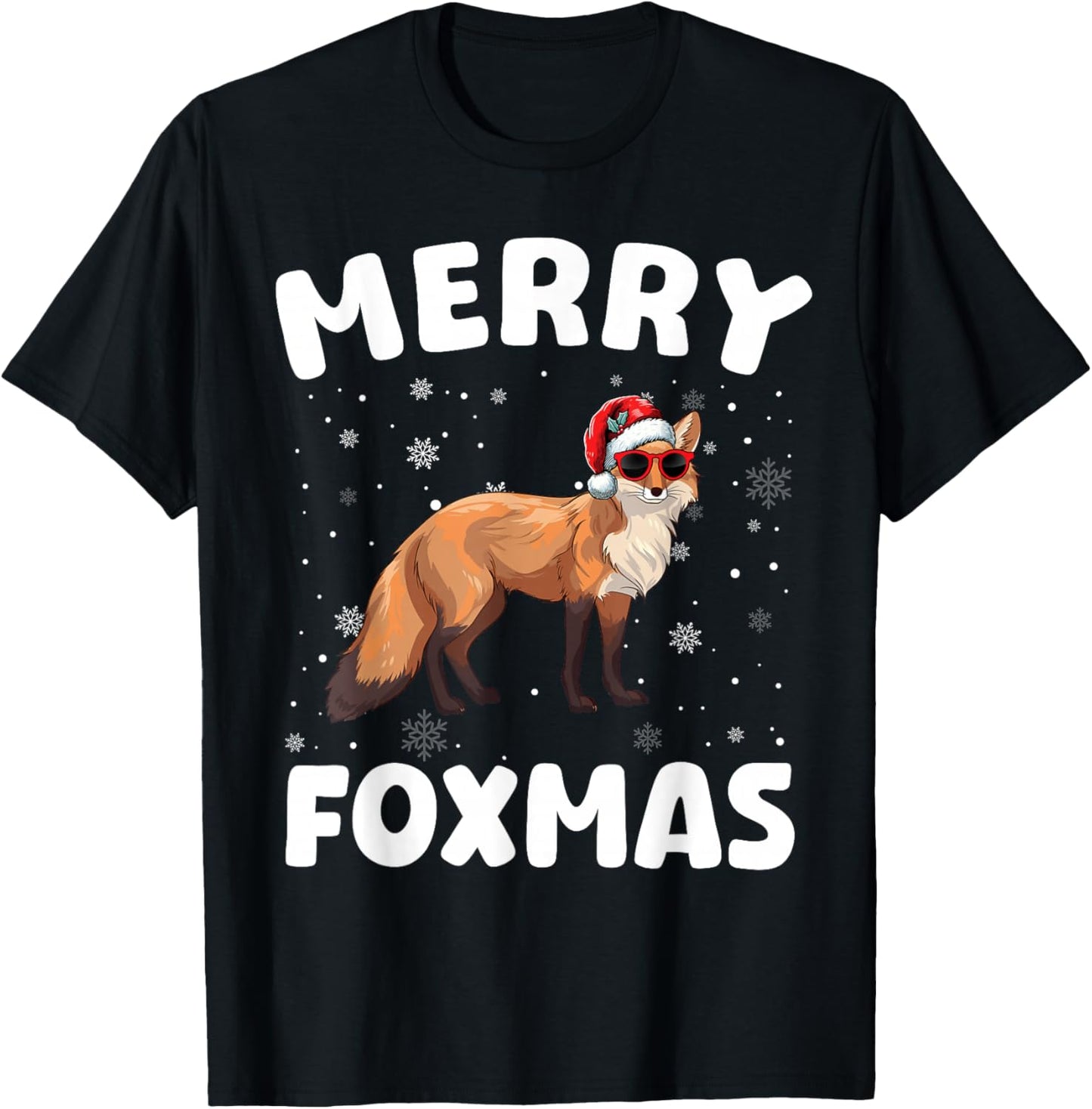 Merry Christmas Fox Merry Foxmas Funny Boy Girl Kids T-Shirt - T-Shirt | Black