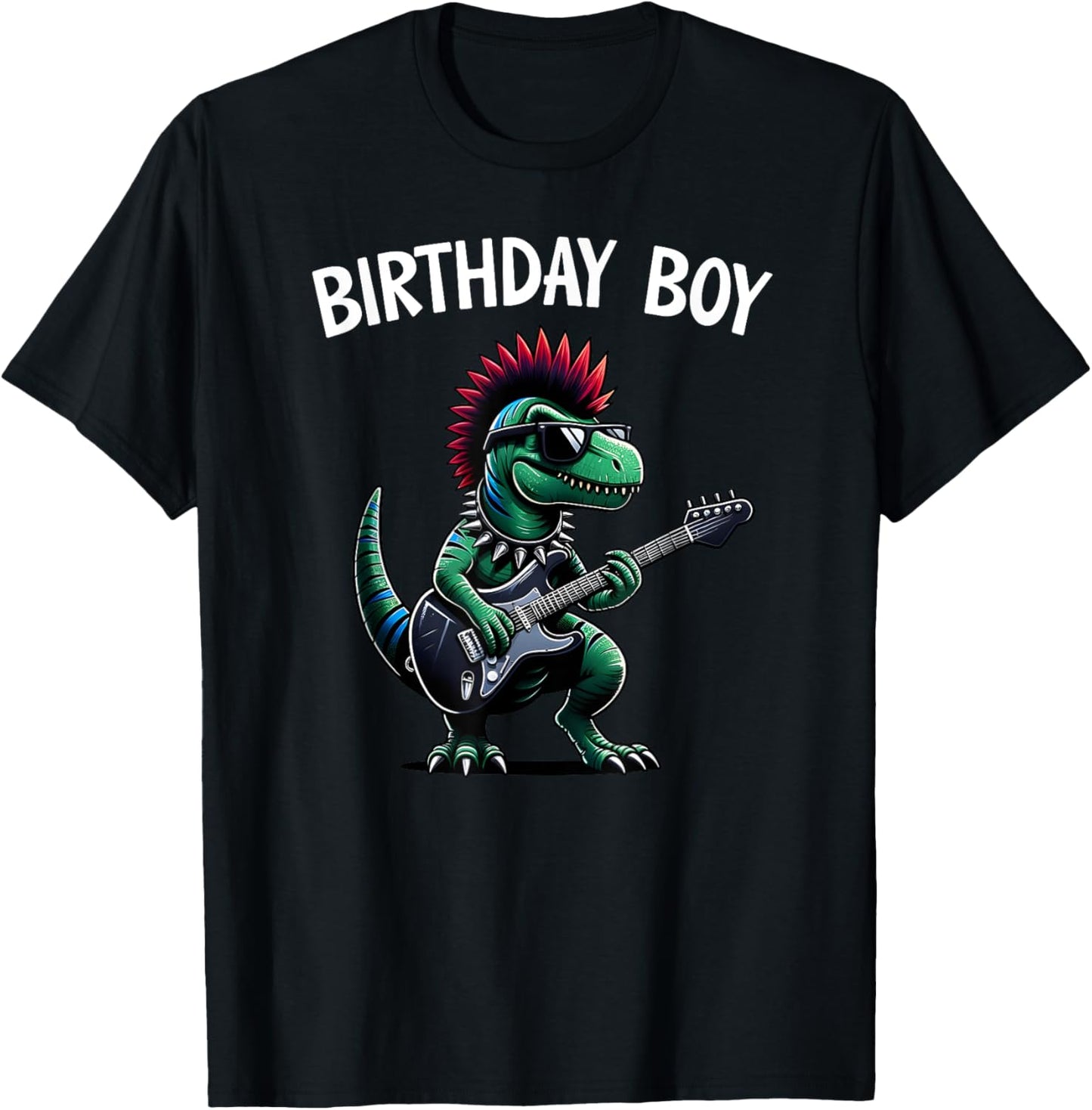 Kids Rock Birthday Boy, Punk Dinosaur, Rock'n Roll Dino Bday T-Shirt - T-Shirt | Black
