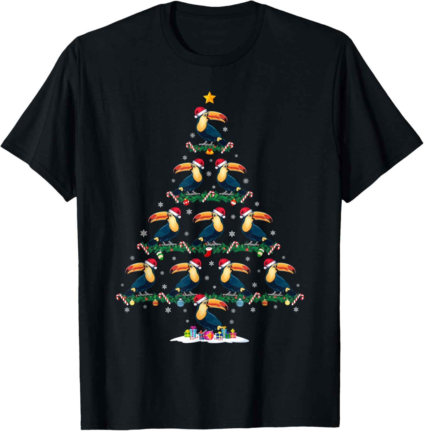 Toucans Christmas Tree Pajama Men Women Kids Ugly Xmas T-Shirt - T-Shirt | Black