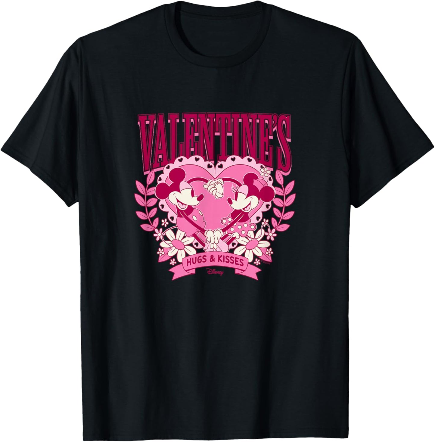 Mickey and Minnie Mouse Valentine's Day Heart Hugs & Kisses T-Shirt - T-Shirt | Black