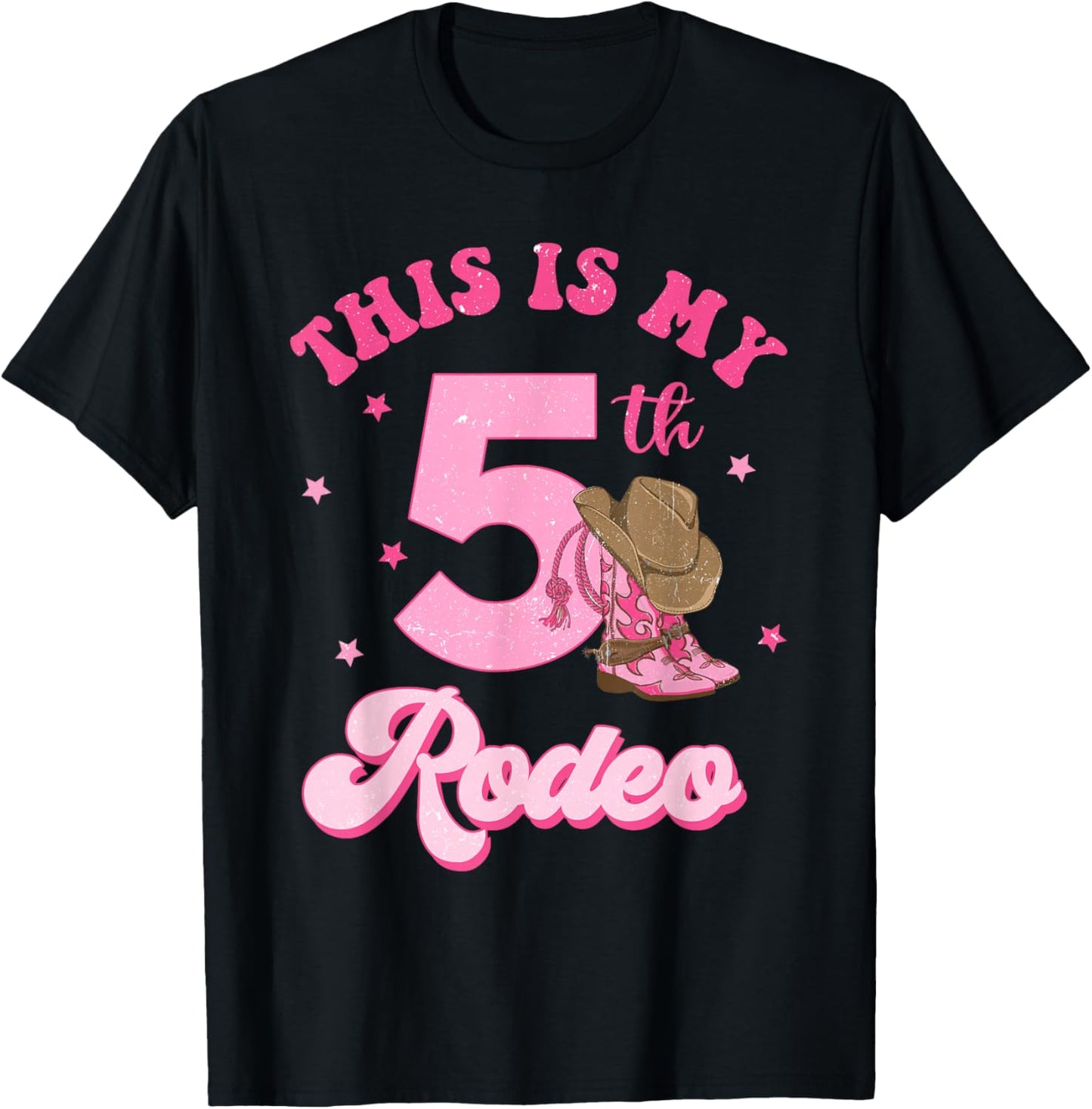 This Is My 5th Rodeo Western Cowgirl 5 Year Old Birthday T-Shirt - T-Shirt | Black