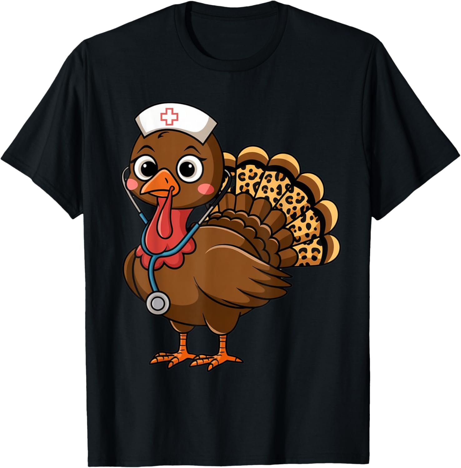Turkey Nurse Stethoscope Thanksgiving Fall Scrub Top Women T-Shirt - T-Shirt | Black