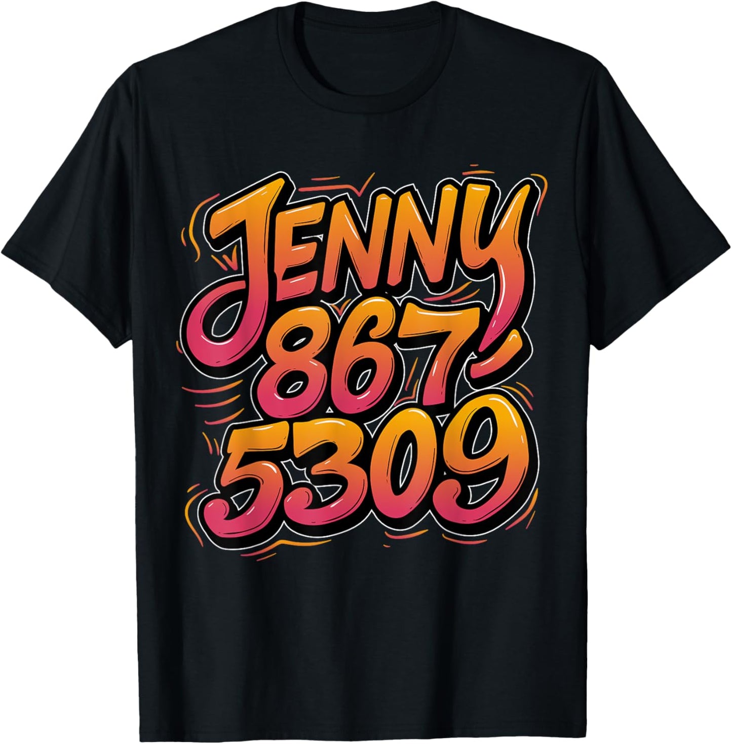 Jenny Phone Number 867-5309 Nostalgic Funny 70s 80s 90s T-Shirt - T-Shirt | Black