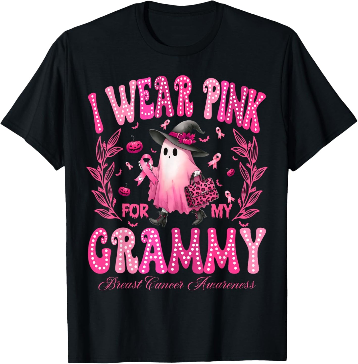 I Wear Pink For My Grammy Breast Cancer Boo Halloween T-Shirt - T-Shirt | Black
