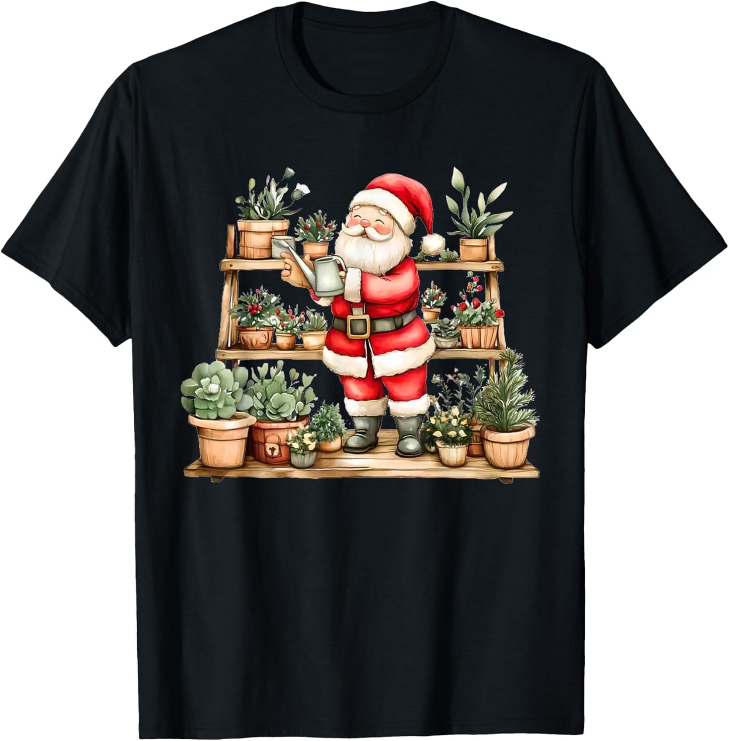 Christmas Plants Funny Xmas Santa Gardener Plant Garden PJ T-Shirt - T-Shirt | Black