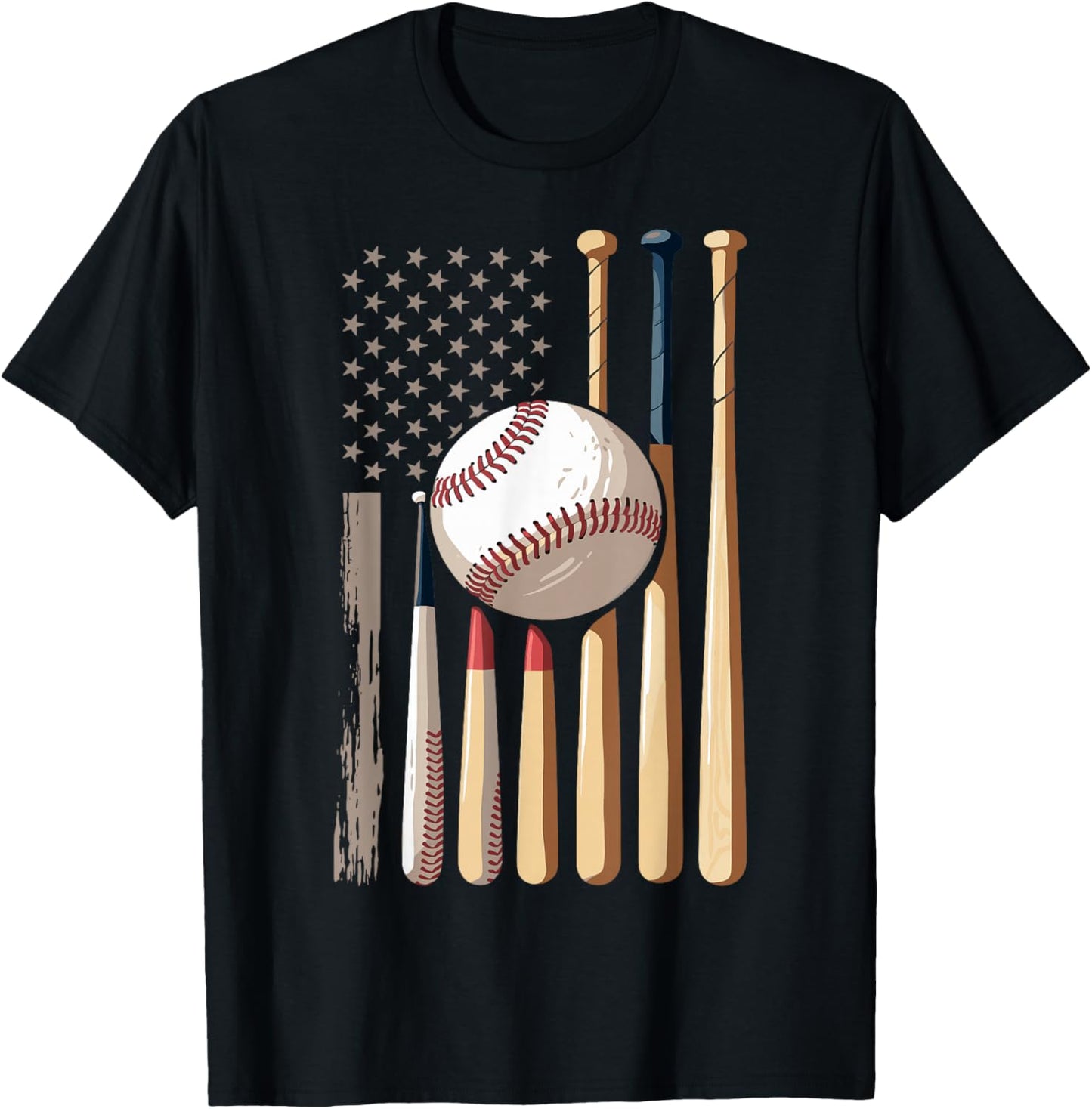 Baseball American Flag T-Shirt - T-Shirt | Black