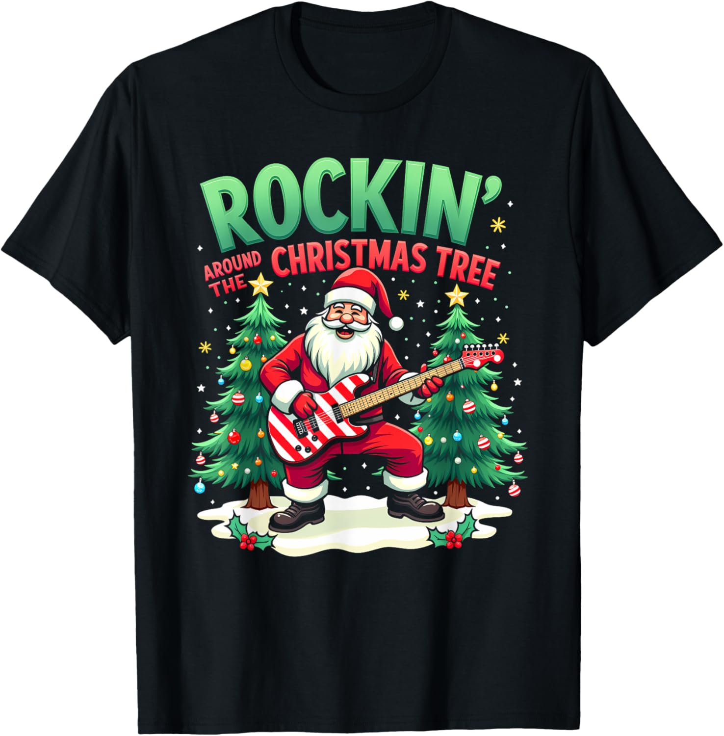 Rockin Around The Christmas Tree T-Shirt - T-Shirt | Black