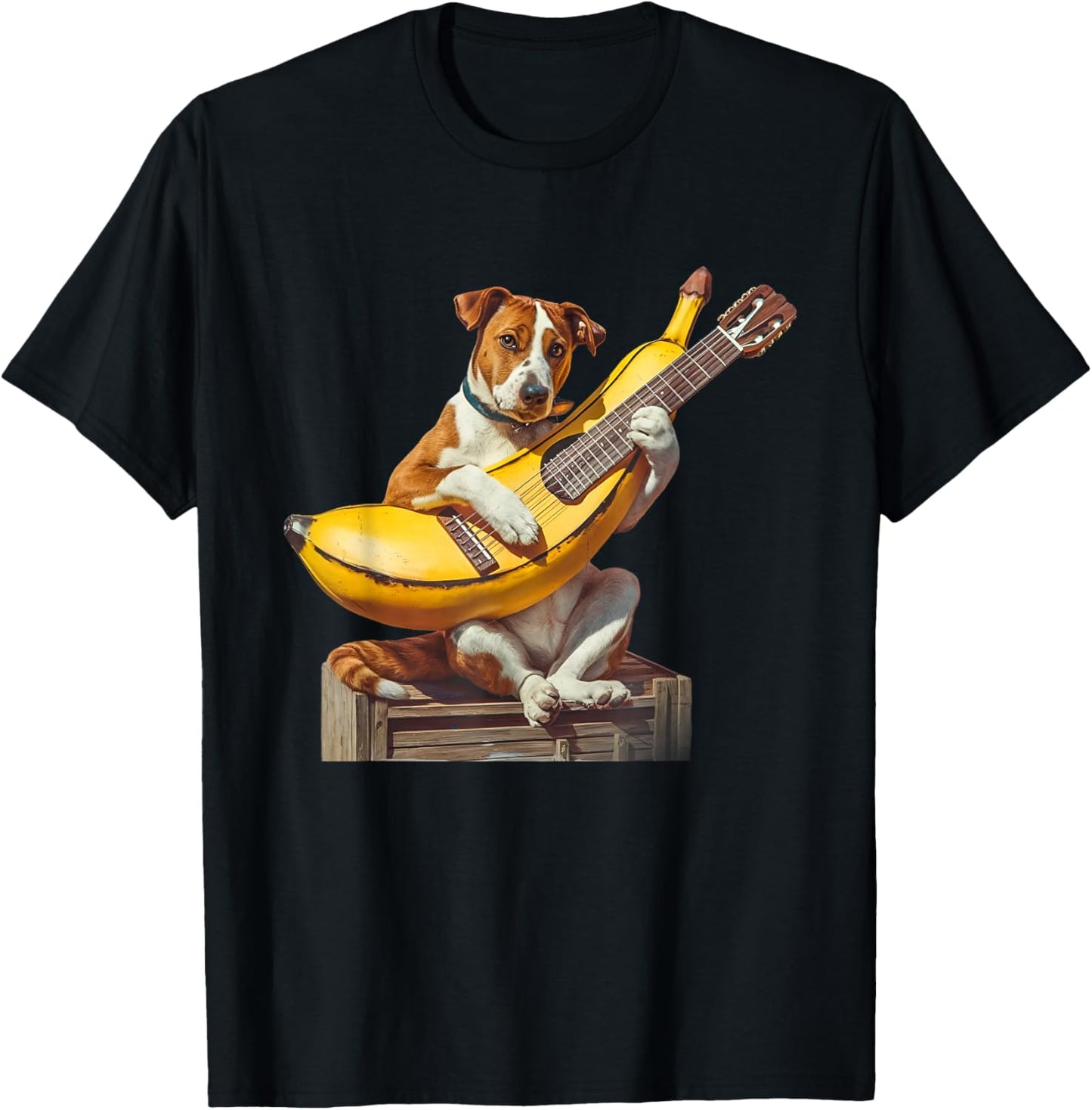 Retro Labrador Dog Playing Acoustic Guitar Banana Dog Lover Women Girls Kids T-Shirt - T-Shirt | Black