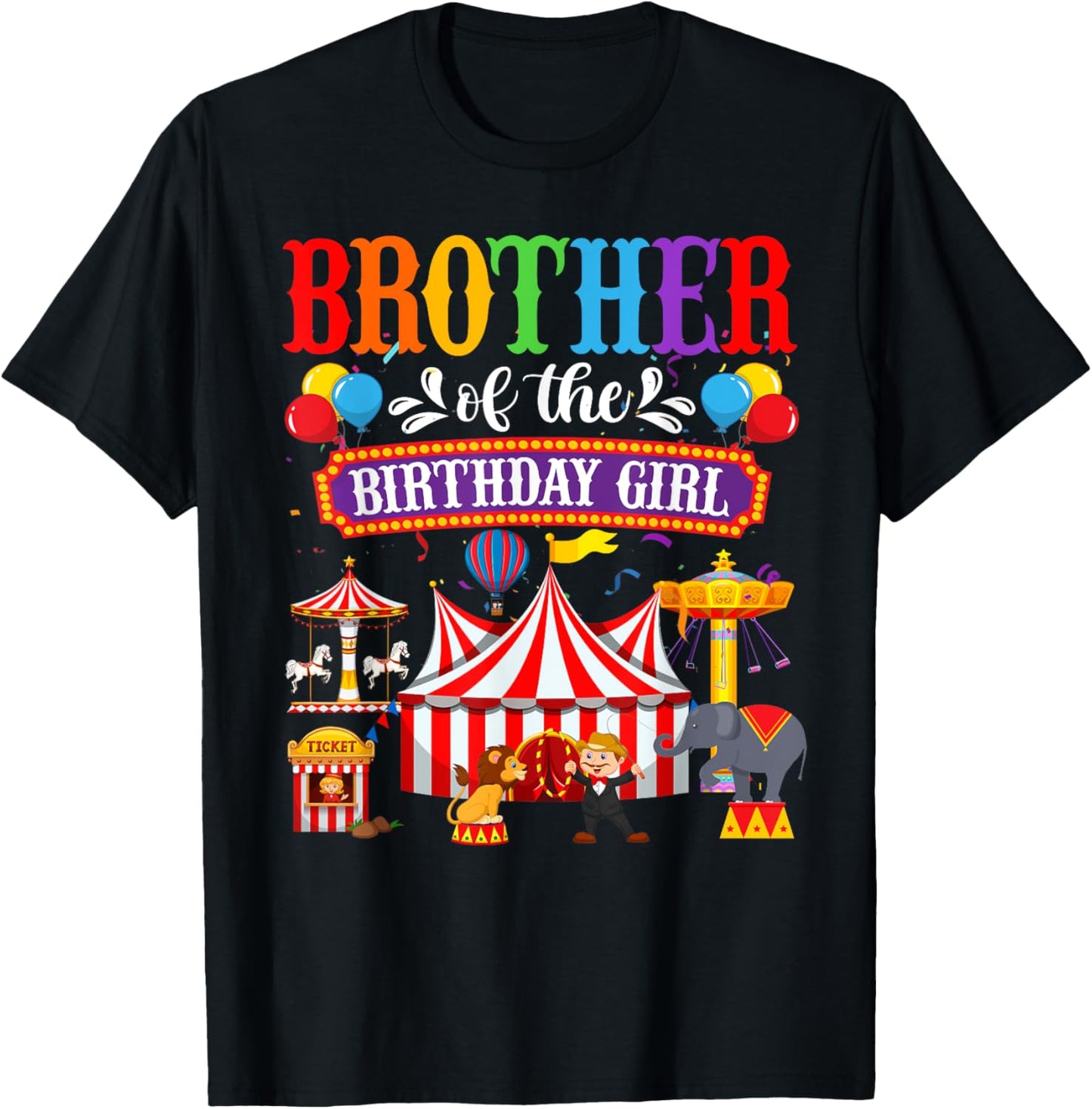 Brother Of The Birthday For Girl Circus Carnival Family T-Shirt - T-Shirt | Black