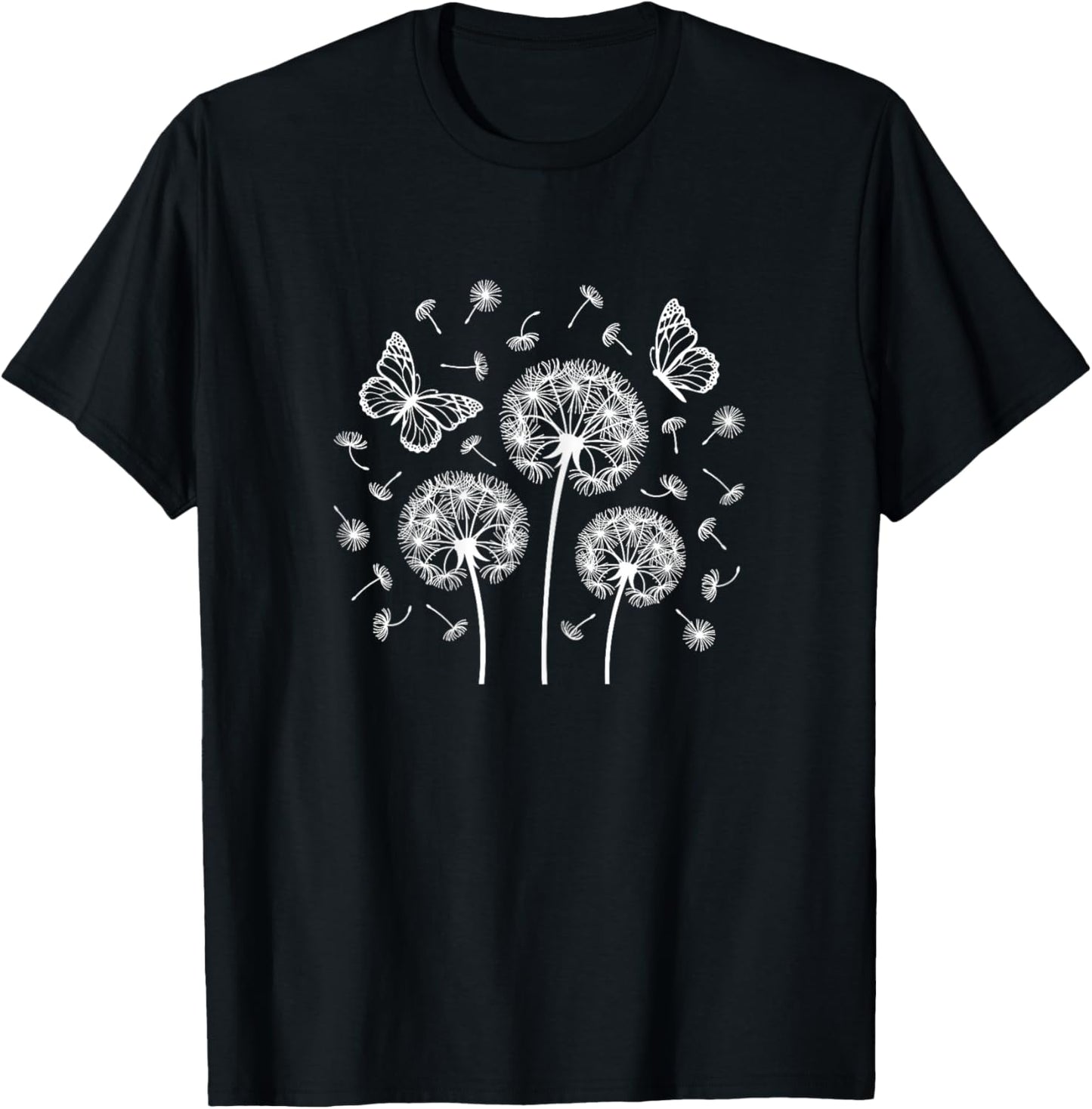 Cute Dandelion Flower Butterfly Women Girls T-Shirt - T-Shirt | Black