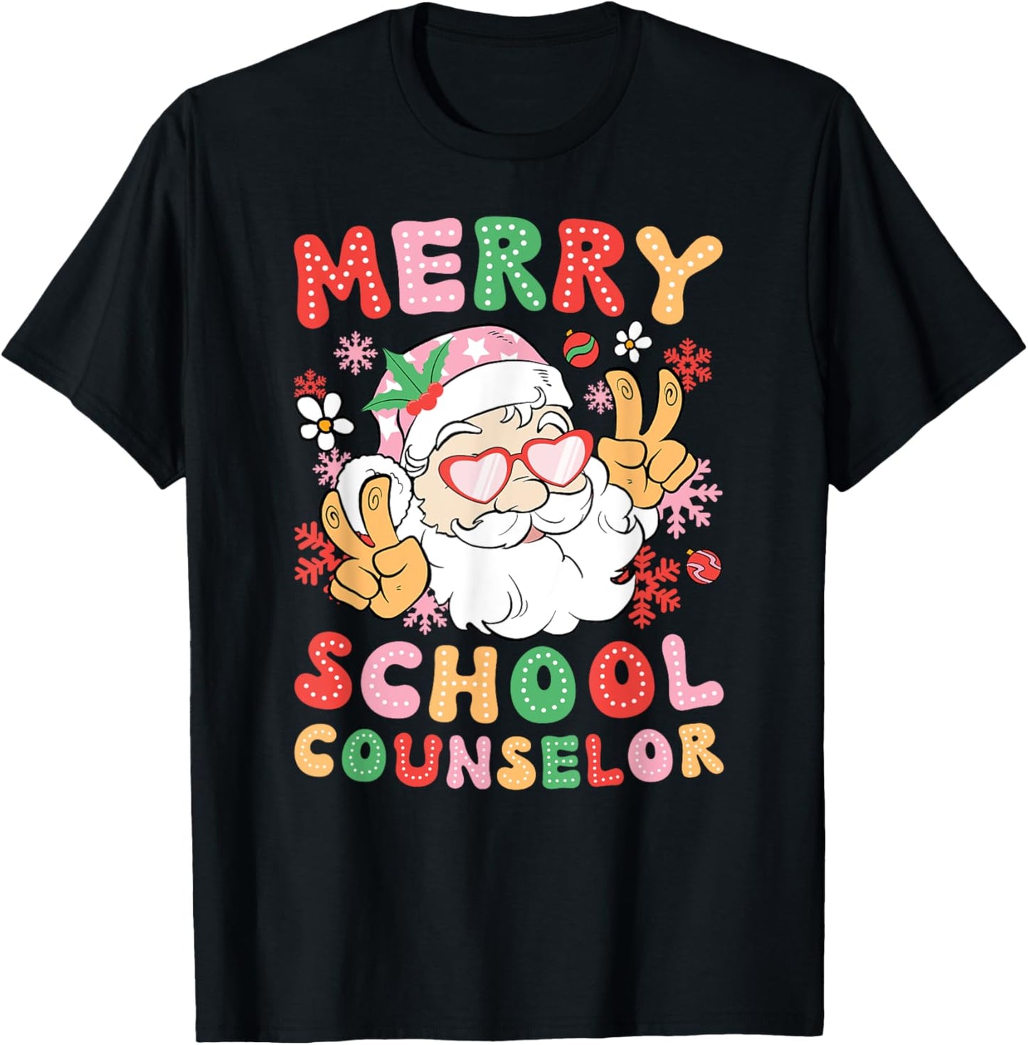 Merry School Counselor Christmas School Counseling Xmas T-Shirt - T-Shirt | Black
