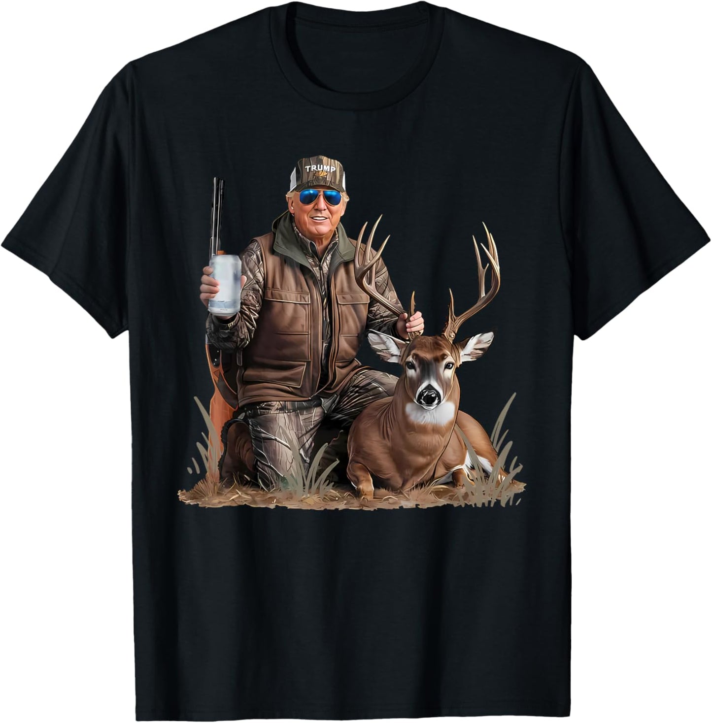 Trump Deer Hunting Donald Trump Old School Camouflage T-Shirt - T-Shirt | Black