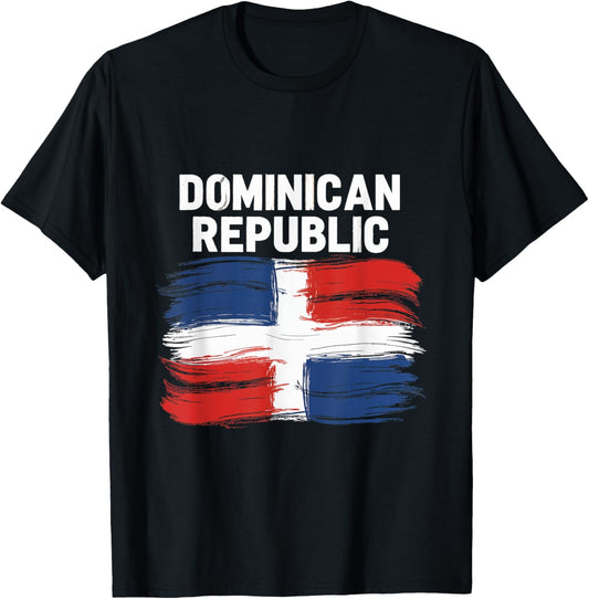 Dominican Republic Brush Flag Heritage Culture Travel T-Shirt - T-Shirt | Black