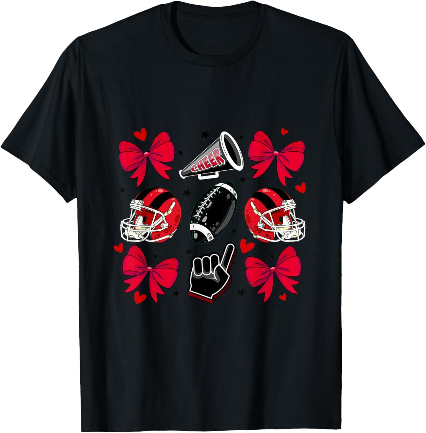 Football Cheer Mom Sister Coquette Bow Game Day Red Black T-Shirt - T-Shirt | Black