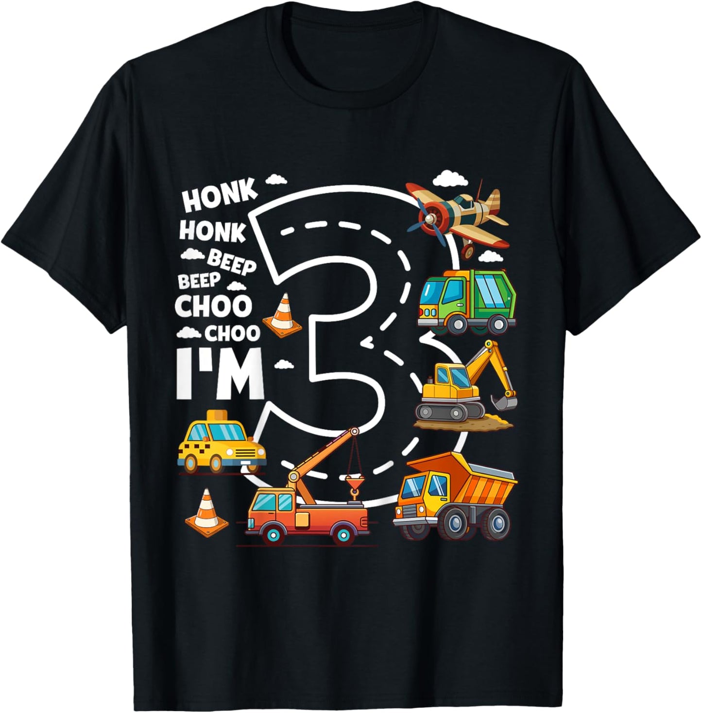 Kids 3 Year Old Transportation Birthday Boy 3rd Toddler Truck Car T-Shirt - T-Shirt | Black