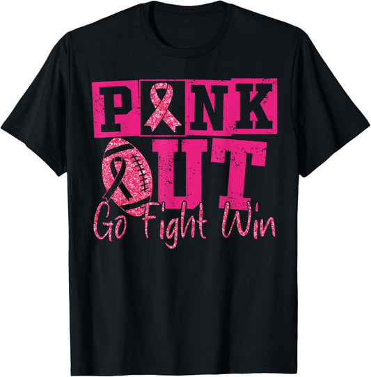 Funny Pink Out Tackle Breast Cancer Awareness Go Fight Win T-Shirt - T-Shirt | Black