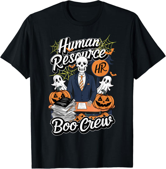 HR Boo Crew Halloween Ghost Trick Treat Squad Team T-Shirt - T-Shirt | Black