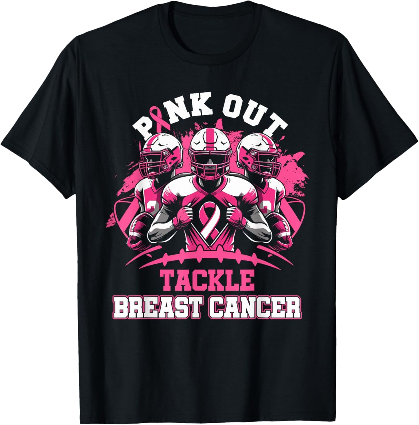 Pink Out Tackle Breast Cancer Awareness American Football T-Shirt - T-Shirt | Black
