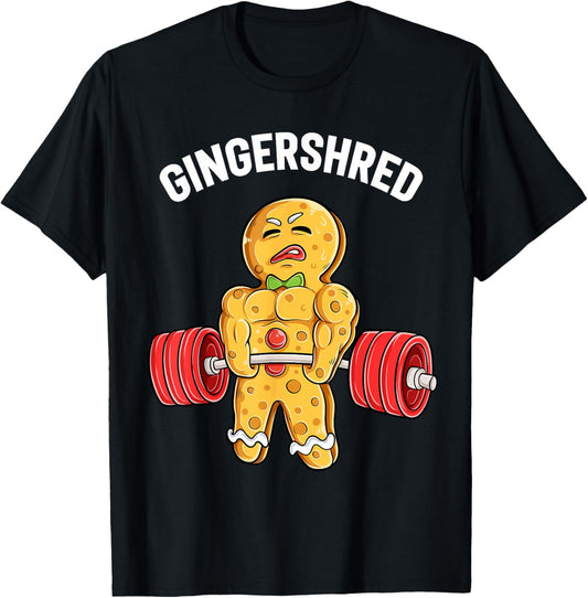 Gingershred Funny Gingerbread Man Gym Bodybuilding Christmas T-Shirt - T-Shirt | Black