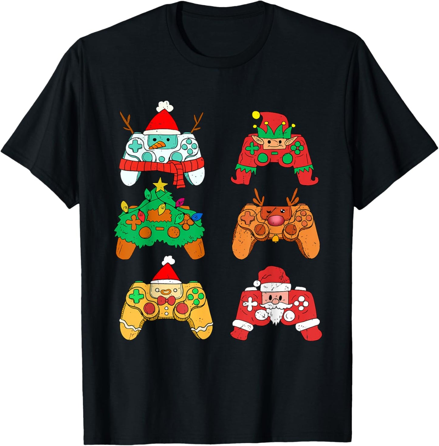 Video Game Christmas Santa Elf Gaming Controllers Gamer Boys T-Shirt - T-Shirt | Black