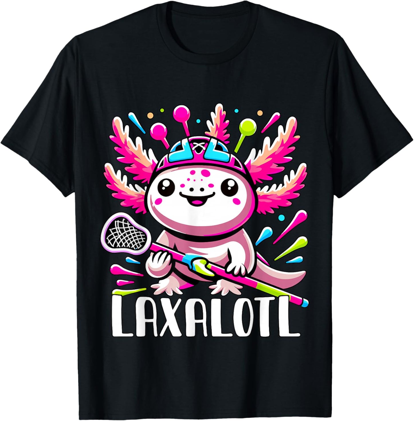 Laxalotl Axolotl Lacrosse Player T-Shirt - T-Shirt | Black