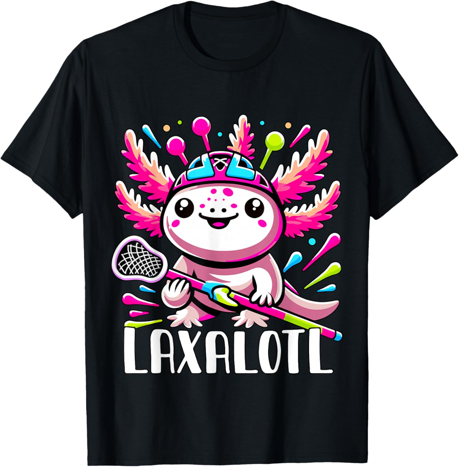 Laxalotl Axolotl Lacrosse Player T-Shirt - T-Shirt | Black