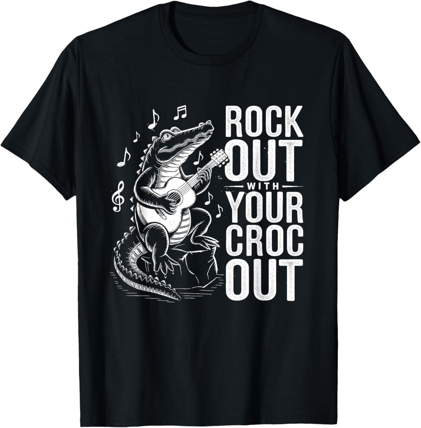 Rock Out with Your Croc Out, Crocodile Playing Guitar T-Shirt - T-Shirt | Black