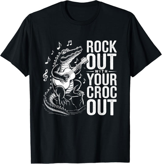 Rock Out with Your Croc Out, Crocodile Playing Guitar T-Shirt - T-Shirt | Black